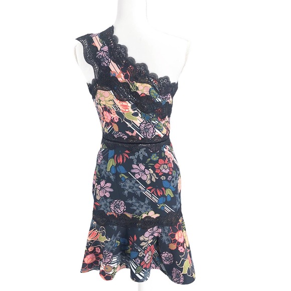 Foxiedox NEW Womens Size 4 Retro Flowers One-Shoulder Party Mini Dress - Picture 3 of 10